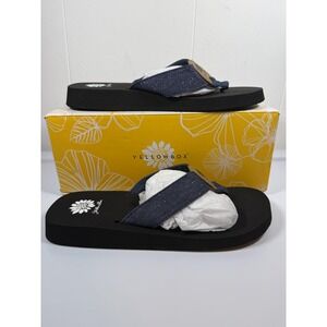 Yellow Box Sandals Womens Size 9.5 Blue Flip Flop Wedge Slip On Comfort Shoes